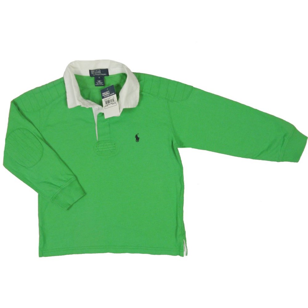 NEW Polo Ralph Lauren Little Boys Rugby Shirt! 4 5 6 Bright Green Navy Player